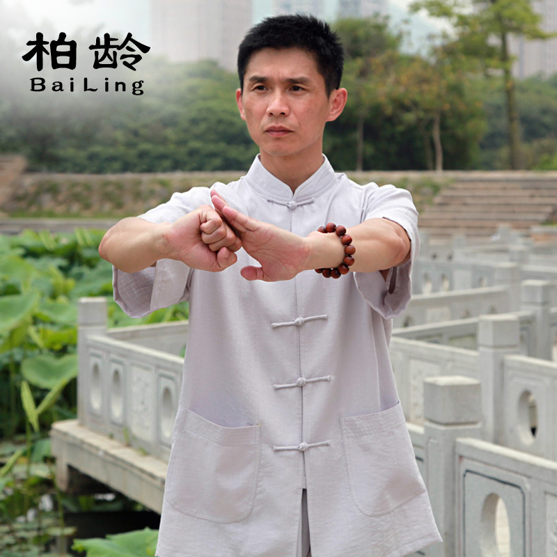 短袖太极服棉麻锦练功服套装