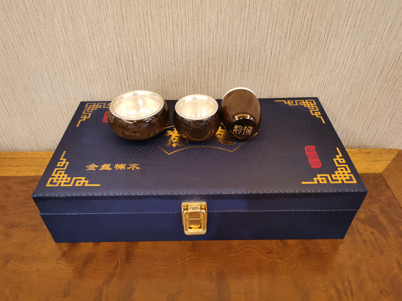 漳州金丝楠木阴沉木足银茶杯