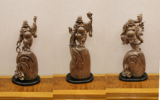 漳州金丝楠木阴沉木，三尊招财弥勒佛