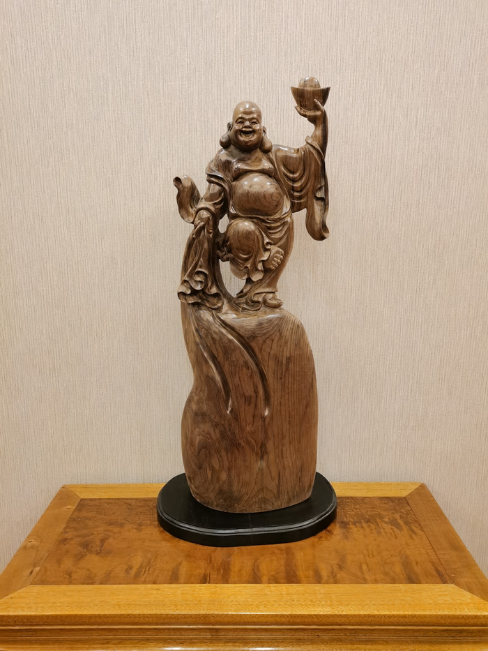 漳州金丝楠木阴沉木，三尊招财弥勒佛