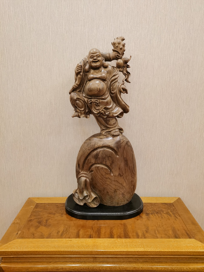 漳州金丝楠木阴沉木，三尊招财弥勒佛