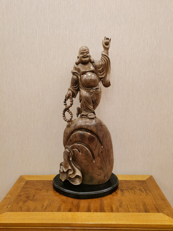 漳州金丝楠木阴沉木，三尊招财弥勒佛