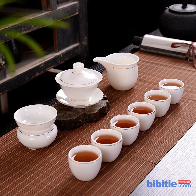 高档羊脂玉茶具套装 