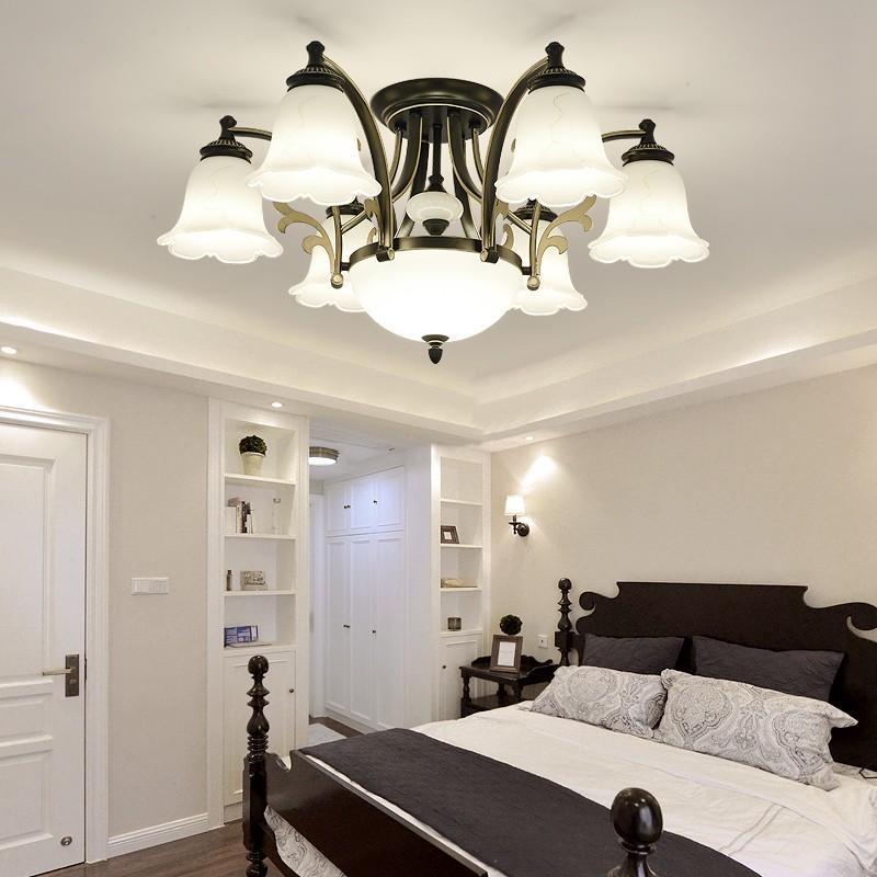 【1820】铁艺+玻璃+水晶 美式吊灯