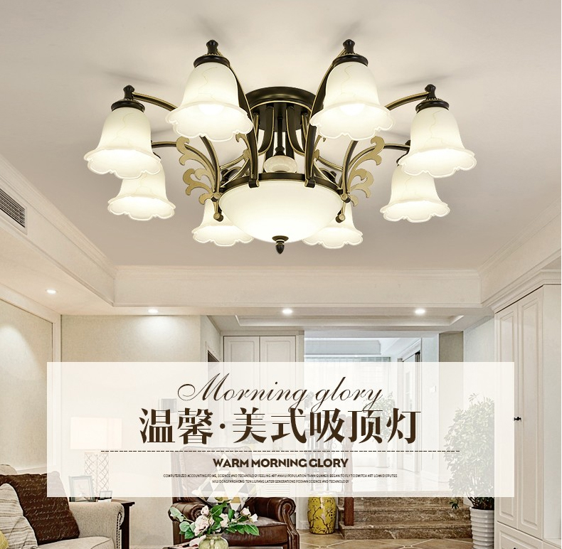 【1820】铁艺+玻璃+水晶 美式吊灯