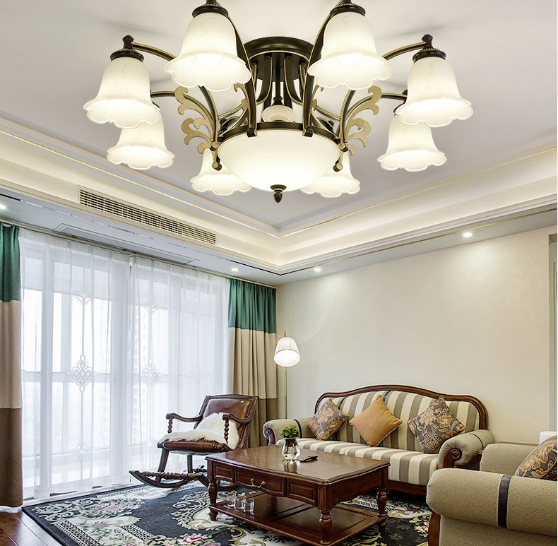 【1820】铁艺+玻璃+水晶 美式吊灯