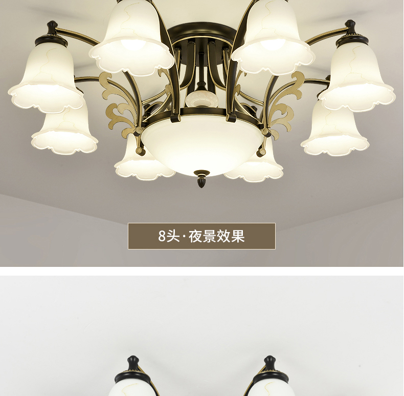 【1820】铁艺+玻璃+水晶 美式吊灯