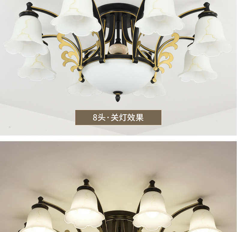 【1820】铁艺+玻璃+水晶 美式吊灯