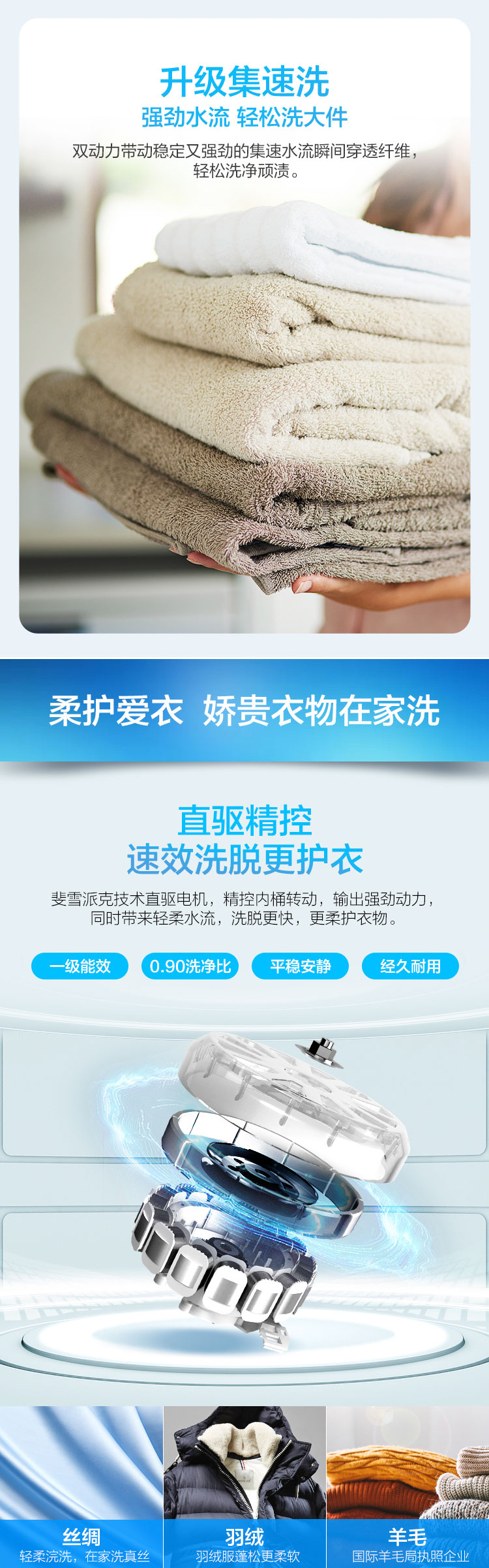 长汀海尔10kg双动力直驱变频洗衣机